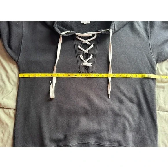 Aerie MED Oversized Sweatshirt Laced Neck Black Relaxed Fit Sporty Lounge‎ Comfy - Picture 9 of 11